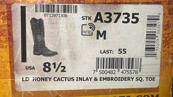Corral A3735 Discontinued Women’s Honey Cactus Inlay & Embroidered Square Toe Western Boots ~ NEW IN BOX