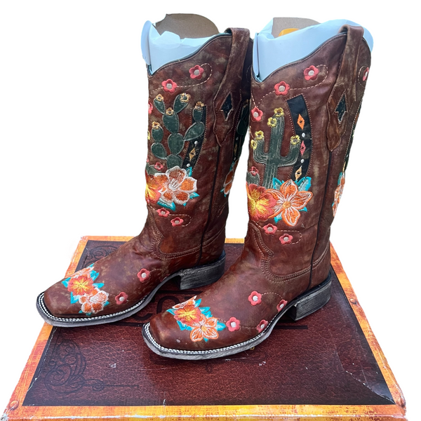 Corral A3735 Discontinued Women’s Honey Cactus Inlay & Embroidered Square Toe Western Boots ~ NEW IN BOX